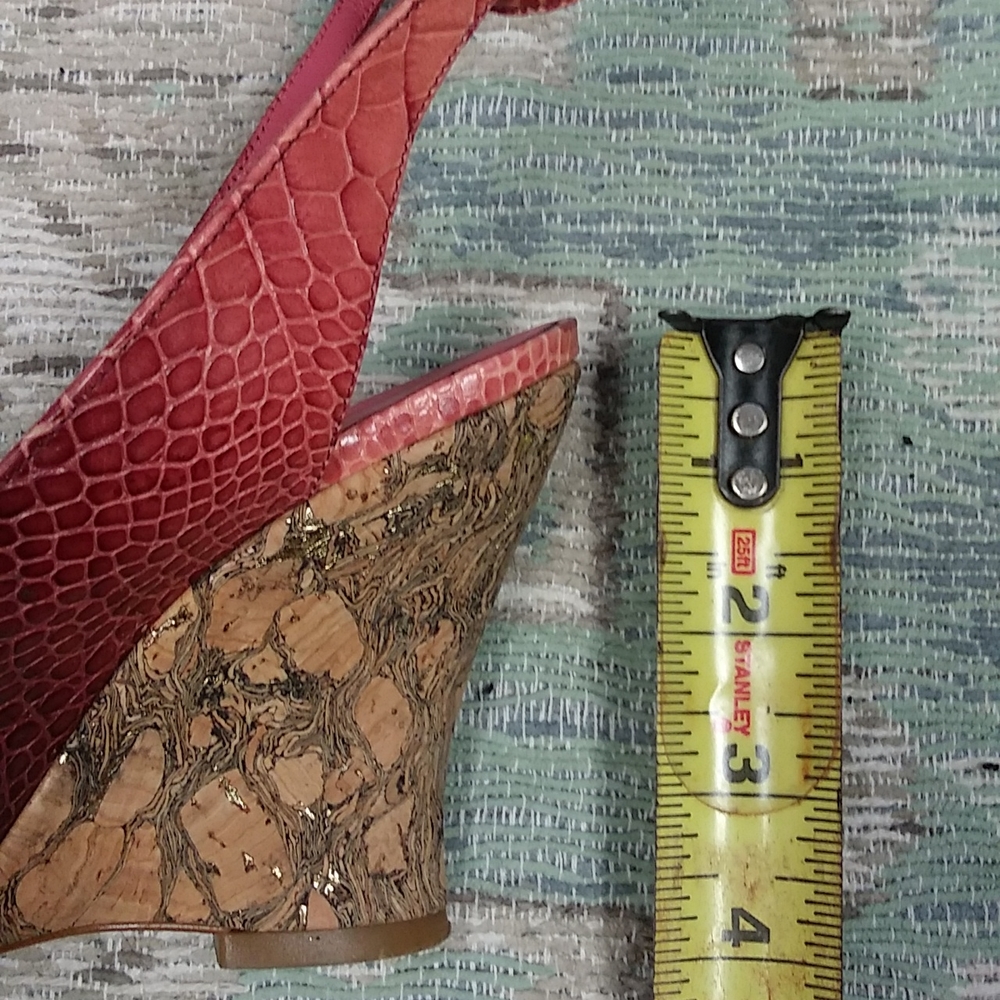 Zara Cranberry Crocodile and Cork Wedges - Picture 11 of 13